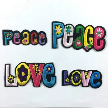 

Floral English Word Peace Love Hippy Music Band Symbol Patch Embroidered Iron on Clothing Accessories DIY Stripe