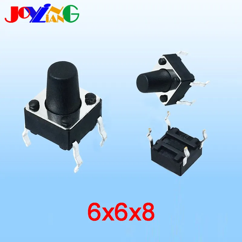 

JOYING LIANG Black 6*6*8MM 4 Pins Small Push Button Switch Micro Key Falshlight Switch Parts 6x6x8mm Copper Foot 10pcs/lot