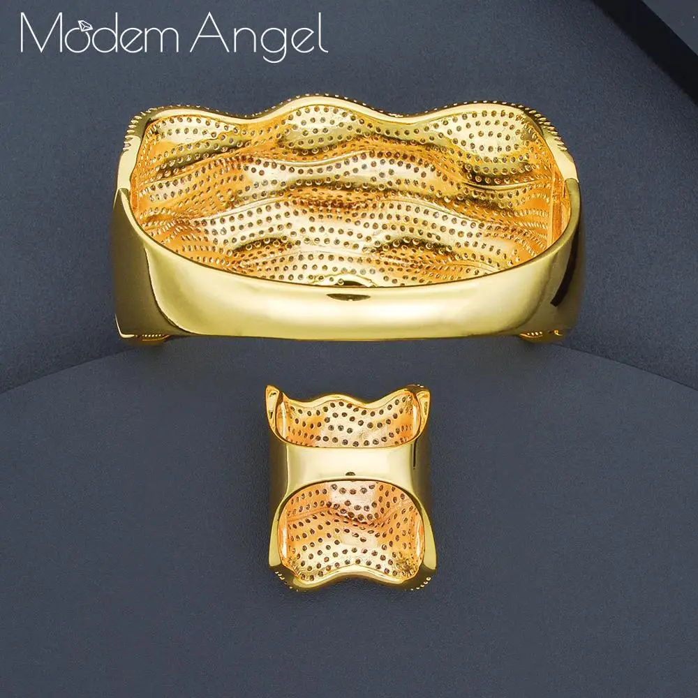 ModemAngel модные роскошные волны супер блестящие AAA кубического циркония для женщин ширина свадебный браслет кольцо наборы для ухода за кожей