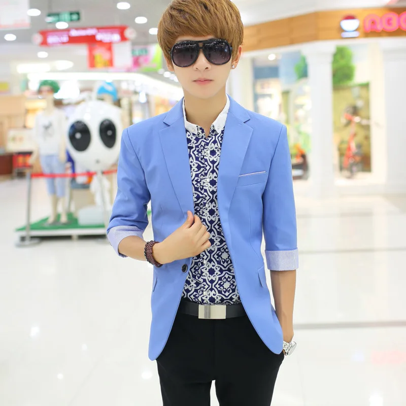

Summer Three-quarter-length Sleeve Suit Men's Korean-style One-Button Men Suit Solid Color Thin Suit Youth MEN'S Coat