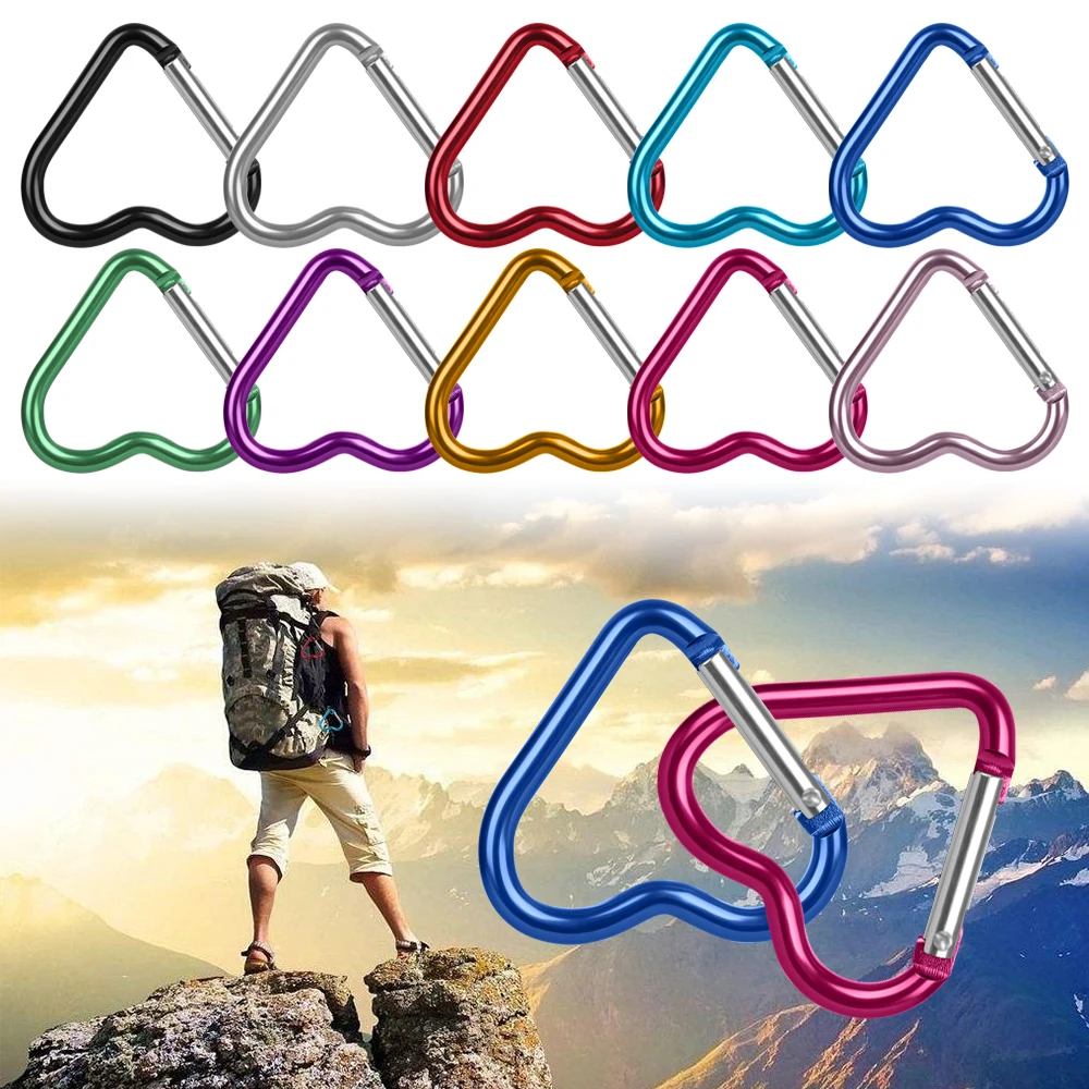 Aluminum Carabiner Clip Hook Keyring Key-Chain Travel-Kit Water-Bottle Heart-Shaped Climbing