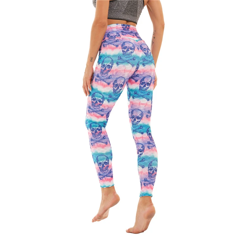 

Tie Dye Print Skull Leggings Women Fitness Pants High Waist Scrunch Leggins Anti Cellulite Push Up Sexy Exercise Clothing Gym