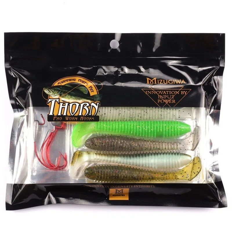 12 pcs/lot Mizugiwa Thorn Pro Worm Hooks Bass Fishing Soft Plastic Baits  Vibra Tail Minnow Swimbaits Kit Soft Baits Anzuelos