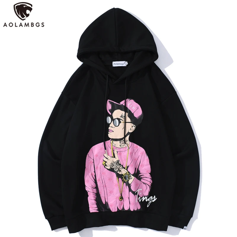 

Aolamegs Hip Hop Hoodies Men Hit Color Rock Hipster Portrait Print Hooded Sweatshirt Funny Picture High Street Streetwear Autumn