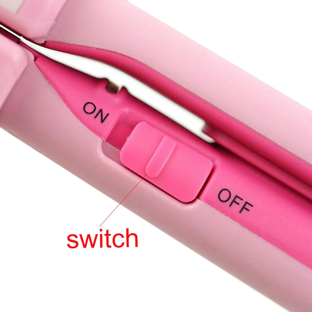 Portable Salon Hair straightener Iron Pink Ceramic Straightening Corrugated Curling Iron Styling Tools Hair Curler EU Plug