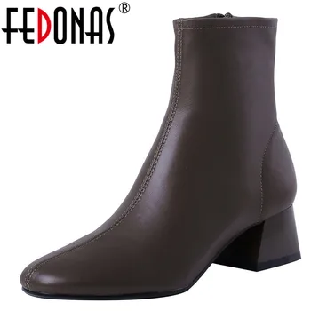 

FEDONAS Newest Comfortable SheepSkin Women Ankle Boots Winter Warm Quality Chelsea Boots High Heels Dancing Party Shoes Woman