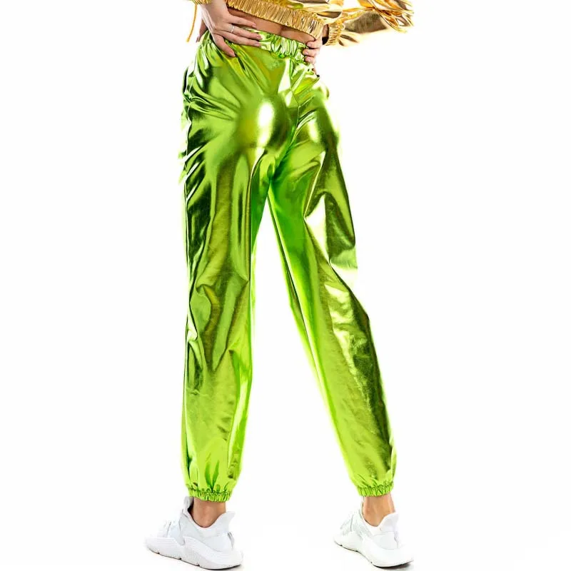 Women Shiny Holographic Pants Loose 