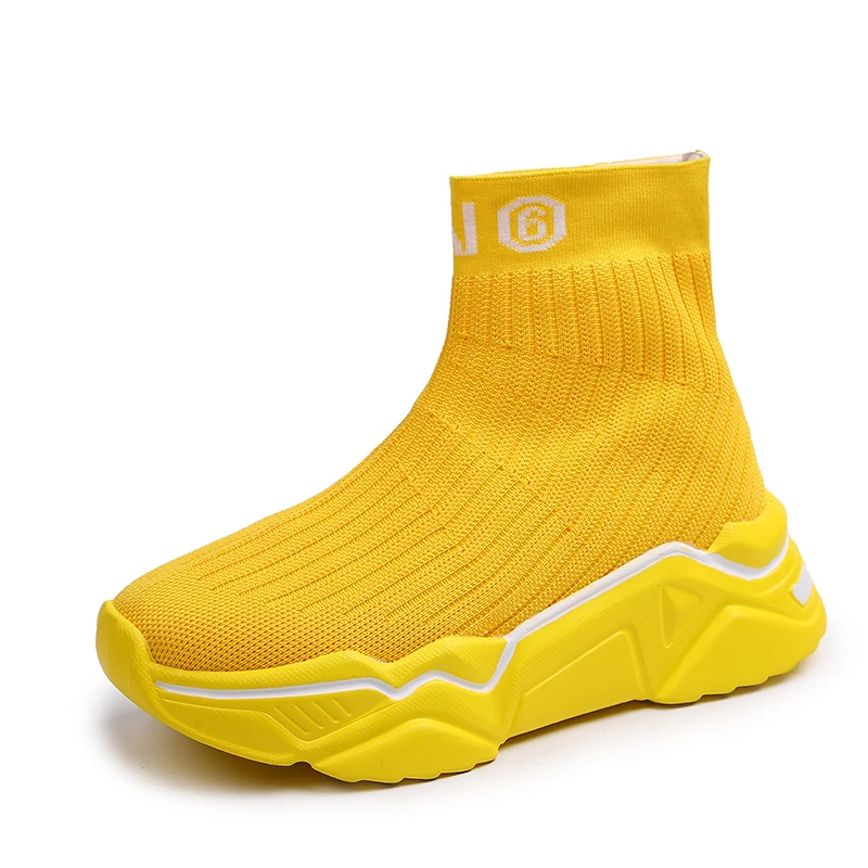 Yellow Женские носки желтого цвета; женские кроссовки на толстой платформе; фирменный дизайн; женская уличная прогулочная обувь; обувь до щиколотки - Цвет: Yellow
