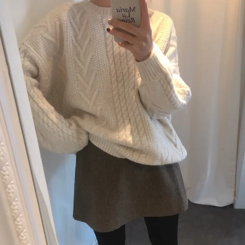 REALEFT осень зима новые женские свитера с длинными рукавами и круглым вырезом минималистичные топы Модный корейский стиль Вязание Повседневная