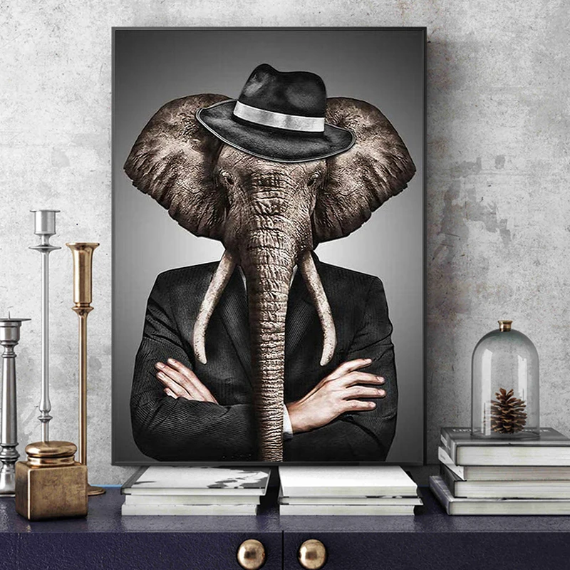 

Vintage Leopard Head Animal Gentleman Canvas Painting Picture and Prints Canvas Posters for Living Room Wall Art Home Decoration