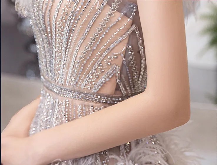 LYABKA роскошные стразы вечерние платья длинное платье vestido de festa вечернее платье с перьями официальное платье Robe De Soiree