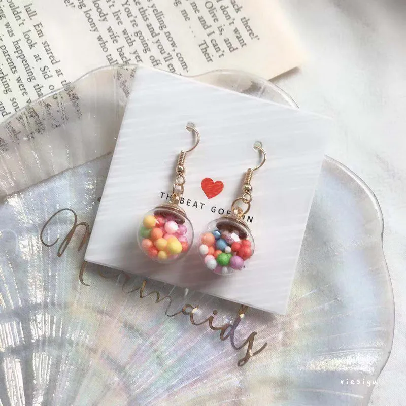 Серьги-подвески в виде цветных стеклянных шариков | Украшения и аксессуары
