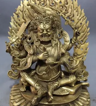 

9" Elaborate Tibet Buddhism Brass Vajra 4 Arms Mahakala Buddha Joss Jambhala Statue