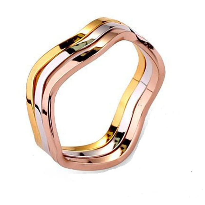 

Korean fashion irregular wave ring tri-color combination women's unusual tail ring