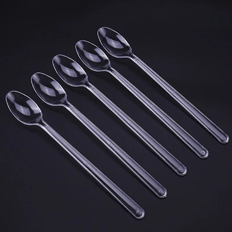 

3500pcs/lot Disposable Plastic Long handle Spoons Convenient Flatware Set Utensils For Fast Food Restaurant Transparent 18cm