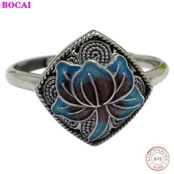 

S925 sterling silver women's rings burnt blue craft Thai silver ring fashion women's opening adjustable lotus pure Silver Ring