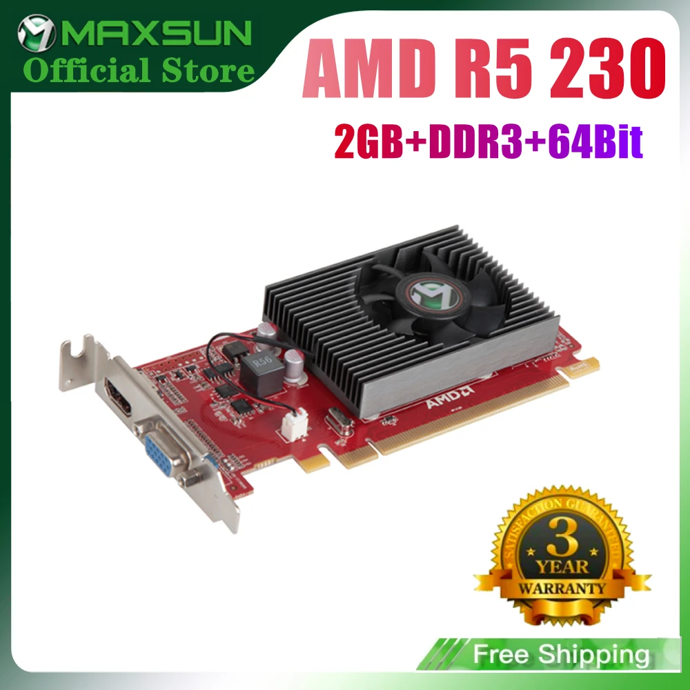 video card for pc MAXSUN Full New Desktop AMD R5 230 SI 2GB GDDR3 Graphics Cards 64bit PCI Express X16 2.0 VGA PC Computer Games Video Card latest gpu for pc