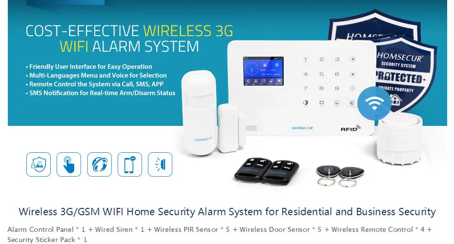 Homsecur беспроводный ЖК-дисплей 3g/GSM wifi домашняя охранная сигнализация+ IOS/Android APP LA02-3g