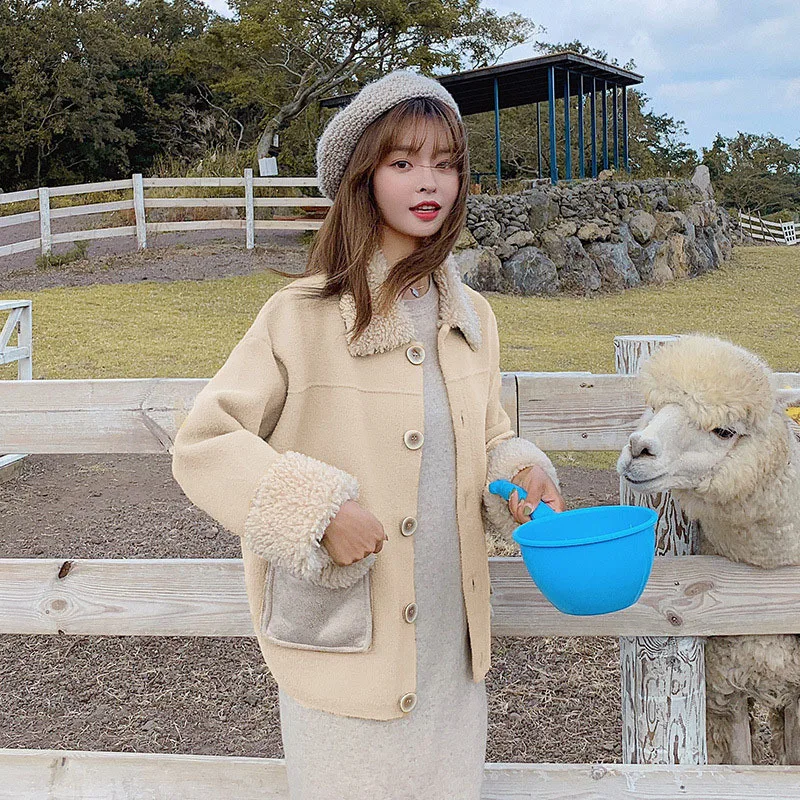 

Photo Shoot 2019 Winter New Style CHIC Korean-style Women's Slim Fit Versatile Joint Lambs Wool Woolen Short Coat Women's Fashio