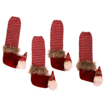 

4 Pcs Christmas Decorations Christmas Table Leg Mat Christmas Chair Feet Gloves Christmas Wine Bottle Decor Set