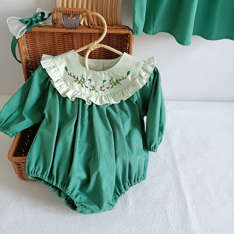 Spring Kids Baby Girl Long Sleeves Embroidery Sister Dress Rompers Autumn Infant Baby Girl Newborn Dress Rompers Clothes Baby Bodysuits expensive