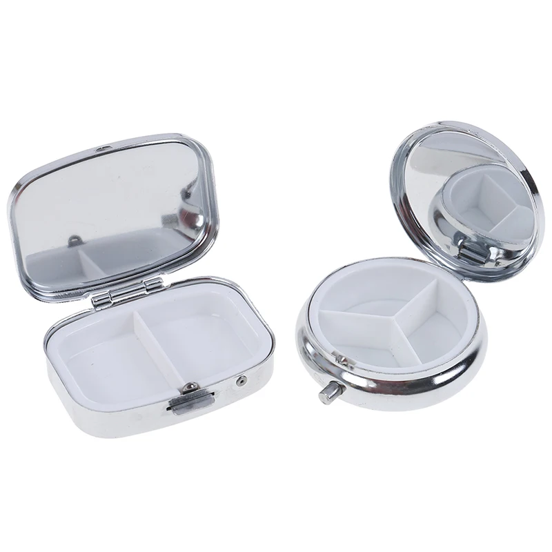 1PCS Round Rectangular Medicine Case Tablet Small Metal Pill Box Container Portable Metal Holder Medicine