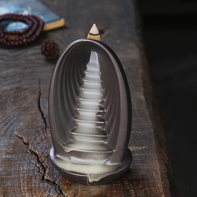 Arzător de tămâie cu refluxul cascadei, din lut violet, pentru aromaterapie interioară, pentru meditație Zen, relaxare, ornamente_voghion.com