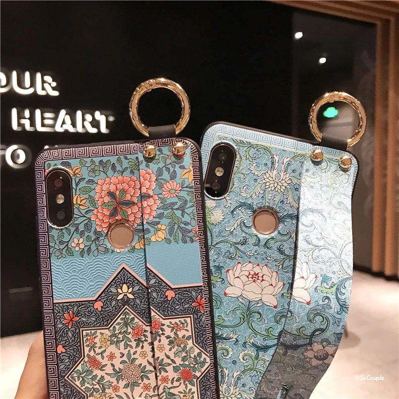 SoCouple Wrist Strap Soft TPU Phone Case For Xiaomi Redmi note 5 Global 5.99'' Flower embroidery Pattern Phone Holder Case (5)