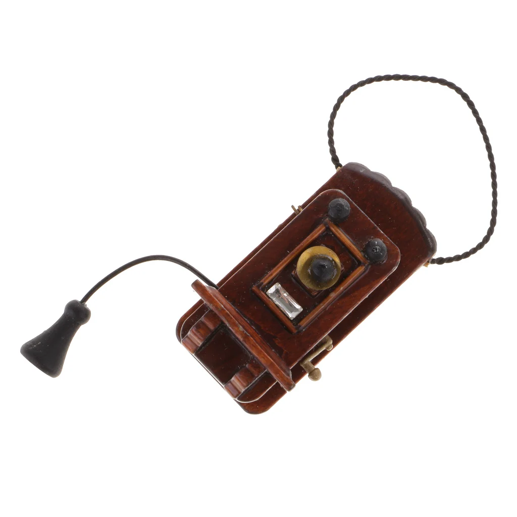 1:12 Wooden Old Fashioned Wall Telephone Dollhouse Miniature Decor Dollhouse Miniature Accessories