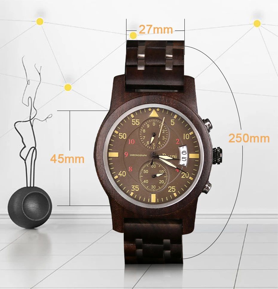 Роскошные брендовые деревянные наручные часы ручной работы, деревянные кварцевые часы, мужские автоматические часы с хронографом и датой, полностью натуральные деревянные кварцевые часы