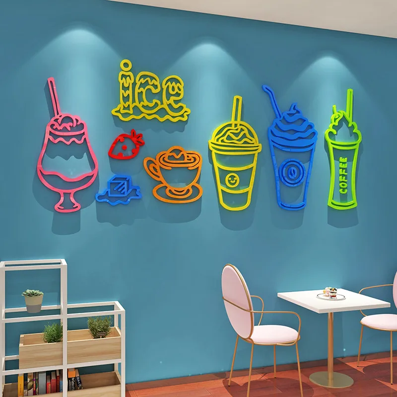 1 Set Ice Cream Shop Wall Decoration Stickersr Cold Drink Milk Tea Dessert Cake Advertising Glass Sticker Bar Front Desk Sticker