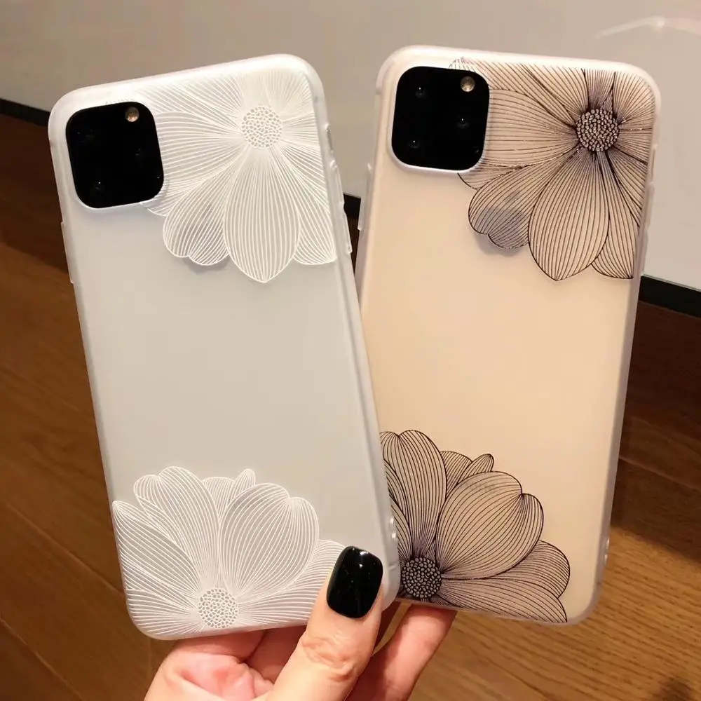 

Simple lace matte lotus protective case for iPhone 11 Pro Max 7 8 PlusX XS XR Xs Max 6 6S Plus elegant transparent phone case