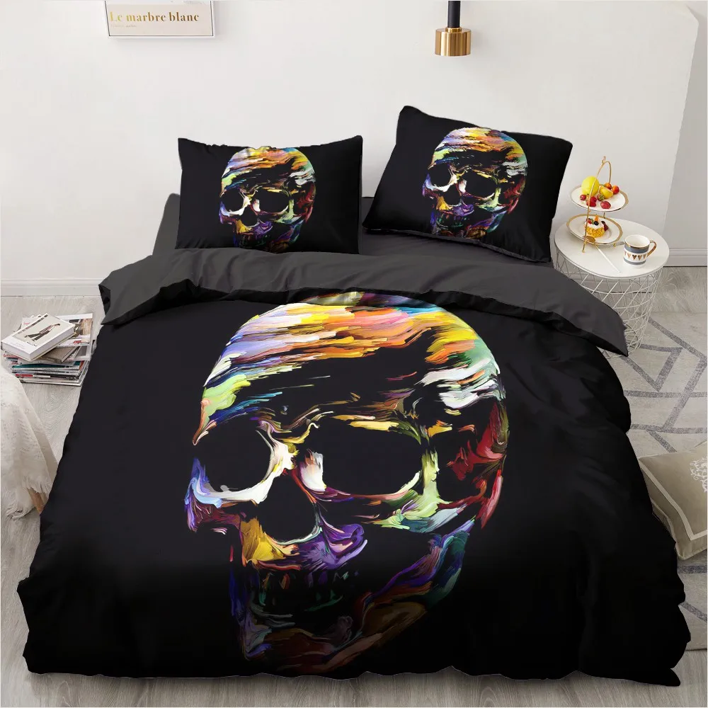 

3D Printed Black Color Skull Bedding Sets luxury Roclet Astronaut Single Queen Double Full King Twin Bed For Home Duvet Cover