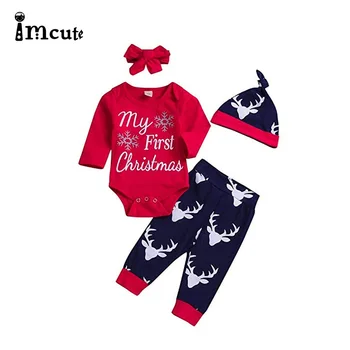 

Imcute 0-24M Newborn Toddler Baby Boy Girl Christmas Set Long Sleeve Romper Red Jumpsuit Pants Autumn Outfits Clothes Set