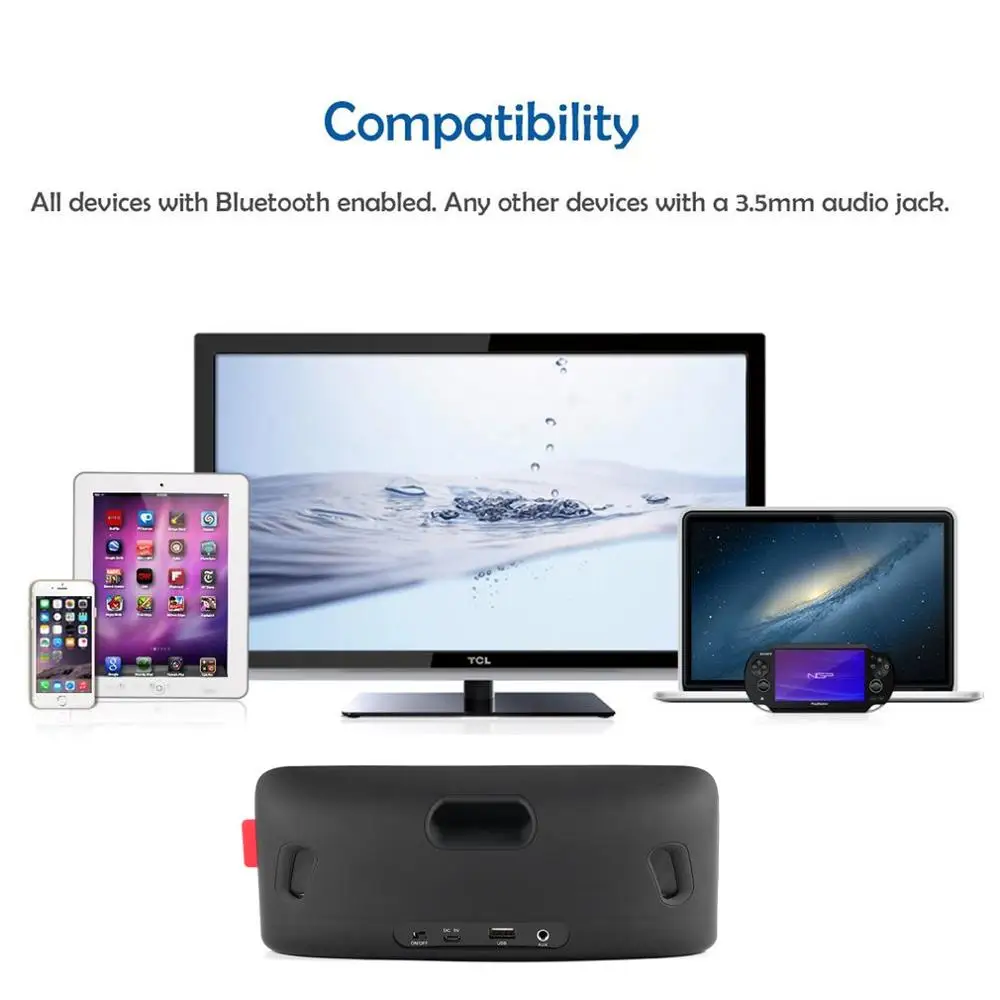 

Stereo Portable Wireless V2.1 /Aux-in Speaker 5W Built-in Mic Handsfree Call 3.5mm AUX Play 60Hz-20KHz