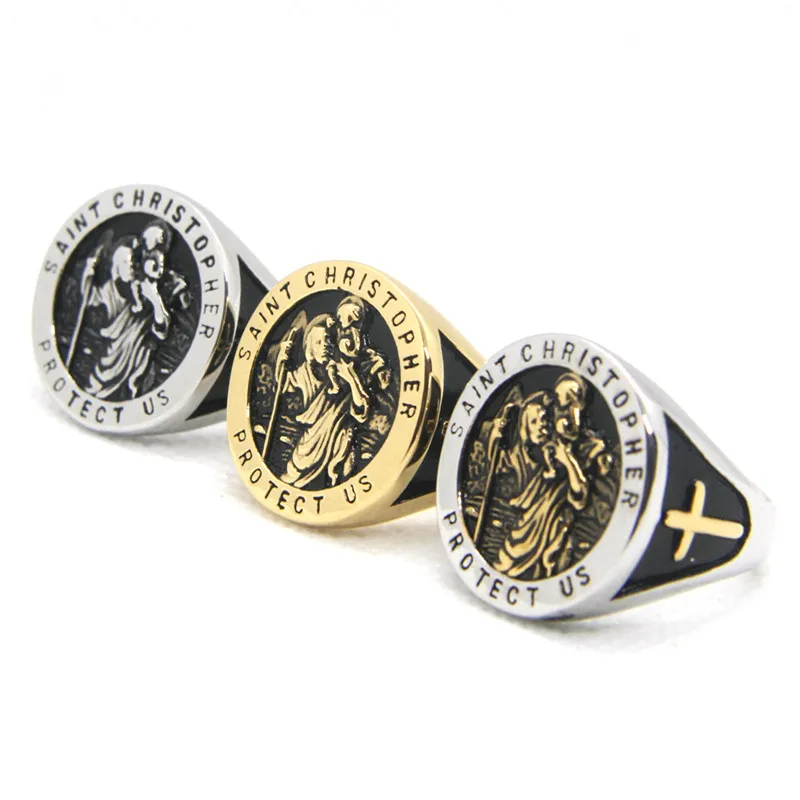 316L Stainless Steel 2023 New St Christopher Ring For Man Chic Fancy Cross  Jesus Jewelry Freeshipping Party Gift - AliExpress