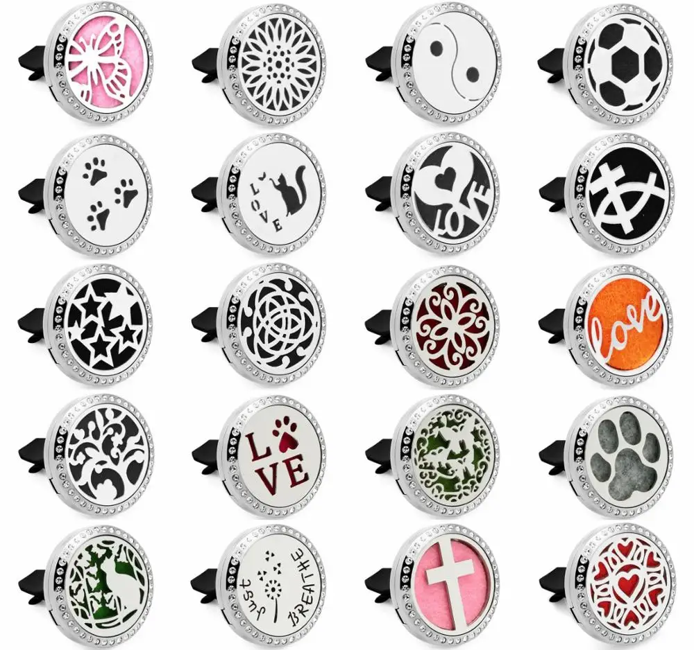 

Flower Cat Cross Fish Love Heart 316L Stainless Steel Rhinestone Magnetic Essential Oil Car Diffuser Locket Vent Clip 10pcs Pads