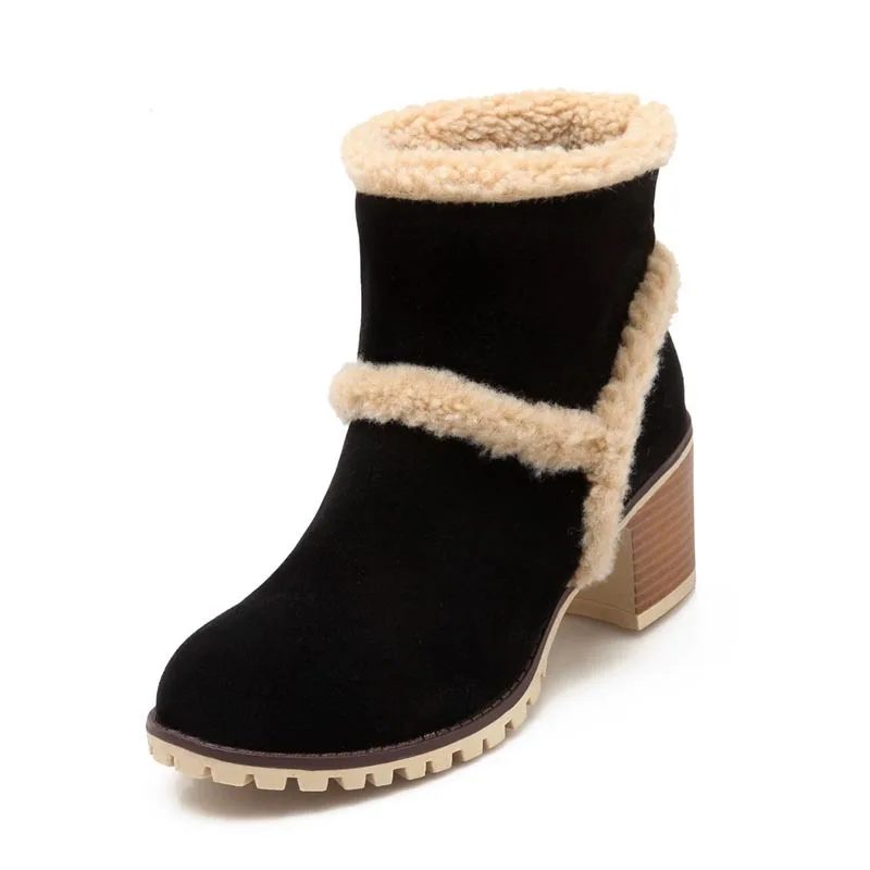 

Luxury Brand Faux Nubuck Ankle Boots Autumn Winter Short Plush Warm Women Shoes Fashion Cozy Slip-On High Heels Zapatos De Mujer