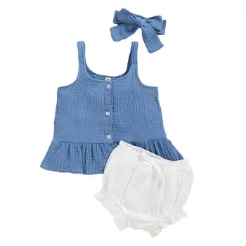 

Baby Girl Clothes Summer Outfits Short Sleeve Cotton Tops Colorblock Shorts Headband Infant Baby Girl Outfits Set