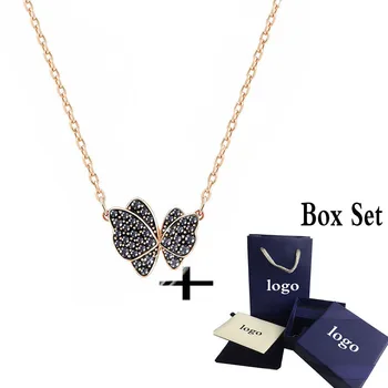 

2020 SWA Fashion Dark Series New Black Broken Crystal Butterfly Rose Gold Plated Necklace, the perfect gift for girlfriend