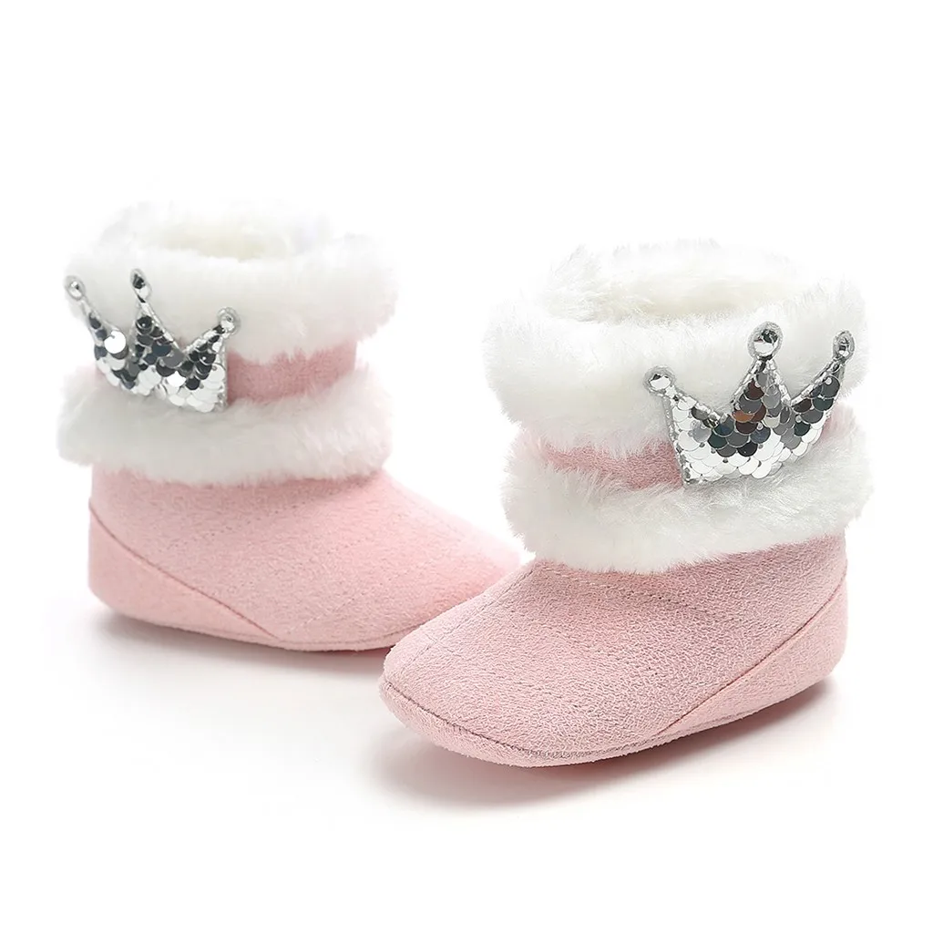 Детские ботинки; Сезон Зима; обувь для малышей с милой короной; модная обувь для маленьких девочек; Теплая обувь с мехом короны без шнуровки; повседневные ботинки на меху; Botas# S