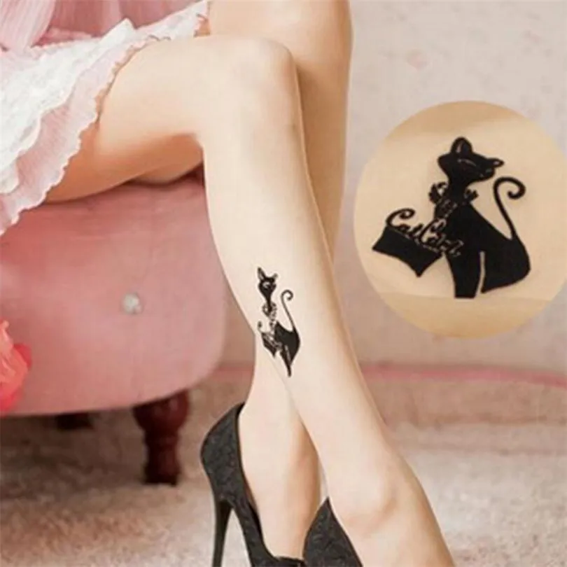 LJCUIYAO Nylon Pantyhose Women Tights Tattoo Patterns Printed Pantyhose Ladies Gifts Stockings Jacquard Footed Hosiery Tights
