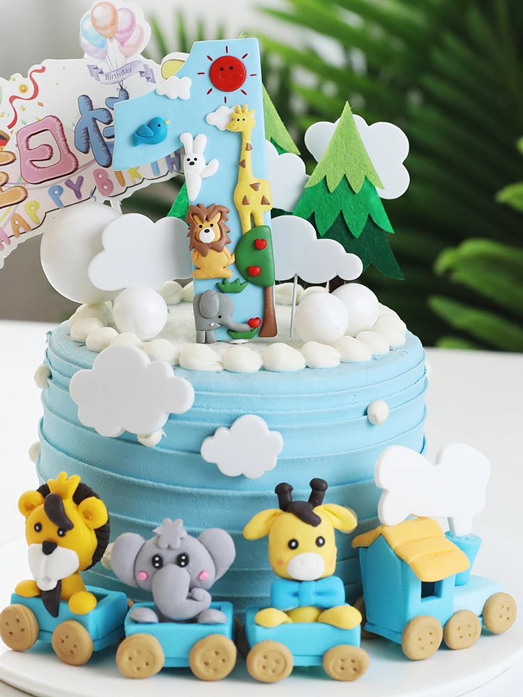 Decoration De Gateau Avec Train D Animaux Pour Enfants Decoration De Fete Pour Premier Anniversaire Garcon Prince 1 An Cupcake Aliexpress