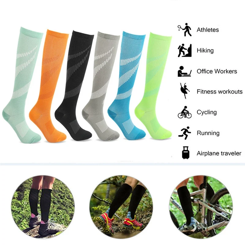 Высокие компрессионные удобные и дышащие носки, нейлоновые носки с принтом, носки для фитнеса, бега, Компрессионные носки для верховой езды