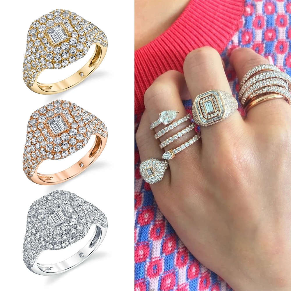 

jankelly flower shape clear white stone with white gold-color micro pave setting adjust wedding ring for women