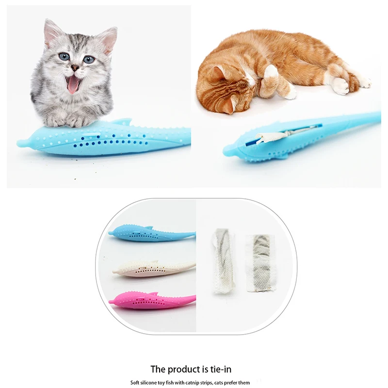 1pcs Interactive Cat Toothbrush Fish-Shaped Pet Molar Stick Silicone Teeth Cleaning Toy Dental Toy Breathable For Pet 3 Colors