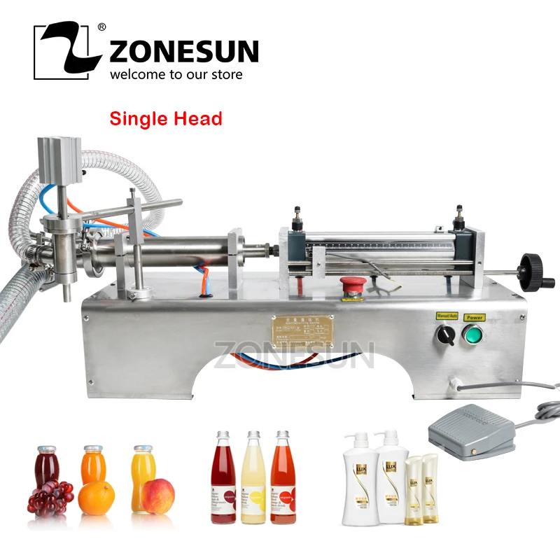 ZONESUN Pneumatic Piston Liquid Filler Shampoo Water Wine Milk Juice Vinegar Oil Detergent Soap Hand Sanitizer Filling Machine