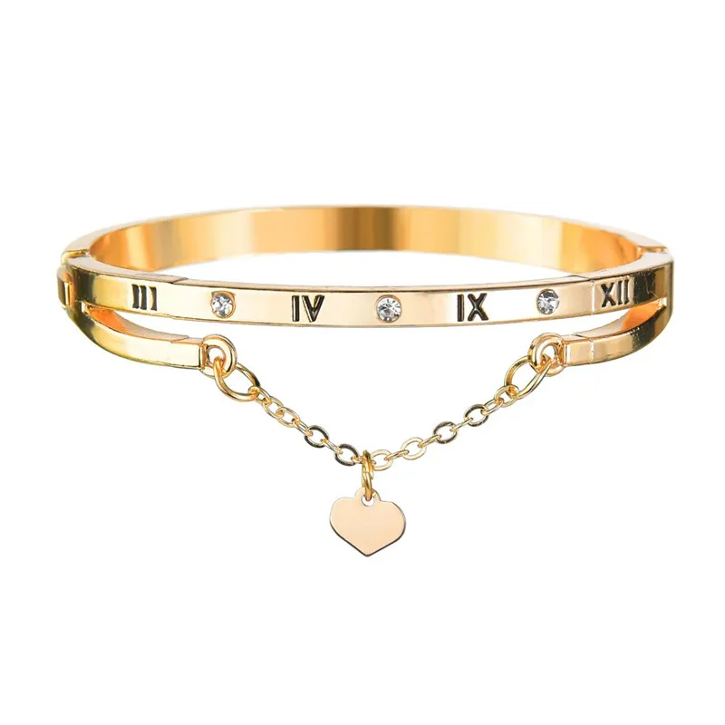Bangle Bracelet Chain Bracelet LETAPI Rose Gold/Gold/Silver Color Bracelets & Bangles Heart Roman numerals Charm Bracelet for Woman