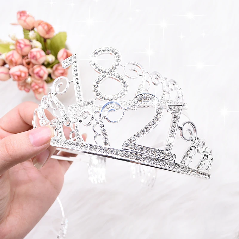 Gold Silver Glitter Birthday Sash Rhinestone Tiara 18th Crystal Crown Birthday Queen Satin Ribbon Sash For Birthday Party Decor
