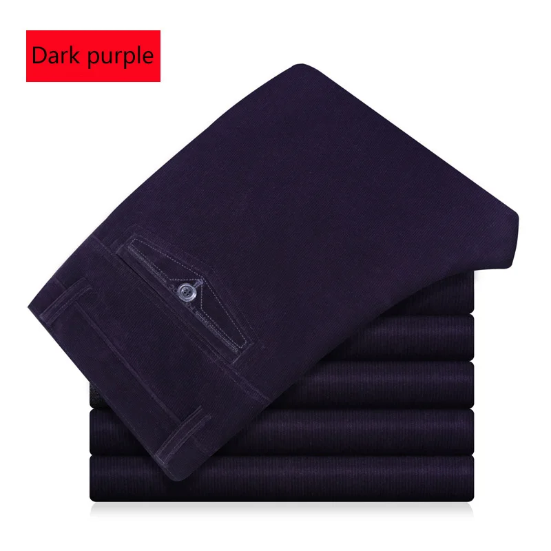 Dark purple Осень-зима, вельветовые штаны, мужские брюки, модные повседневные штаны, эластичные прямые штаны с высокой талией, pantalones hombre - Цвет: Dark purple